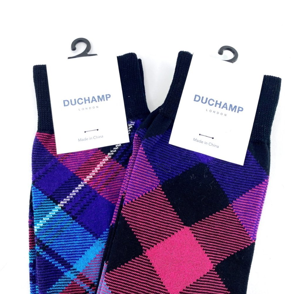 Duchamp Socks 2 Pack Multi-Color Check Pattern